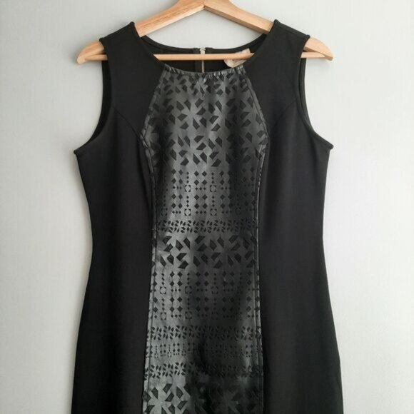 ECI New York Faux Leather Geometric Lasercut Panel Sheath Dress Sz 8 - Picture 3 of 13